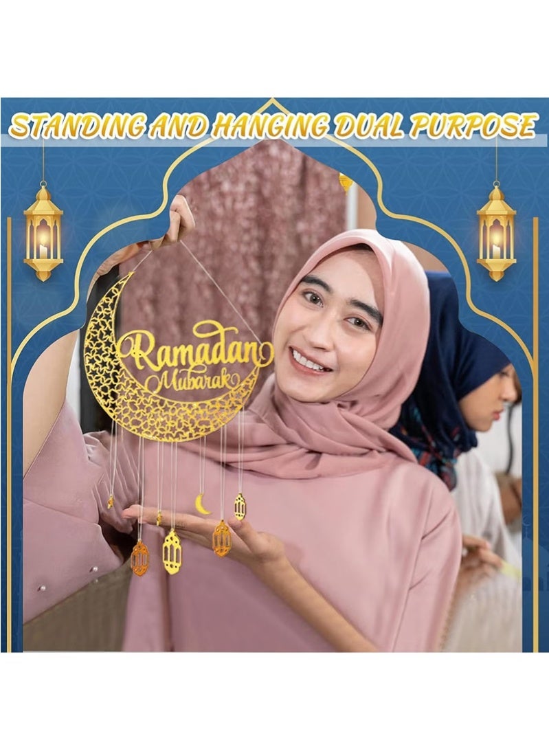 Topyich Ramadan Decorations,Ramadan Hanging Decorations,Eid Mubarak Wooden Hanging Sign Ramadan Wall Hanging Decoration Moon Star Lantern Shape Decor - Image 3