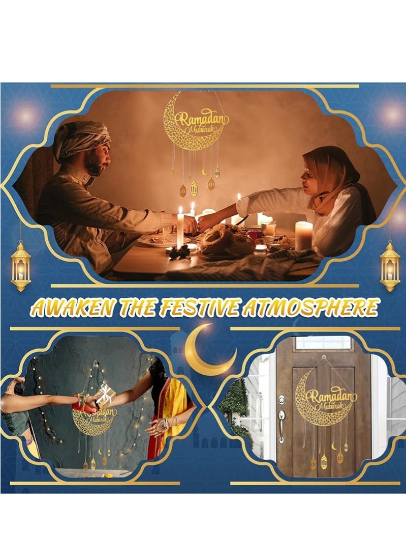 Topyich Ramadan Decorations,Ramadan Hanging Decorations,Eid Mubarak Wooden Hanging Sign Ramadan Wall Hanging Decoration Moon Star Lantern Shape Decor - Image 5