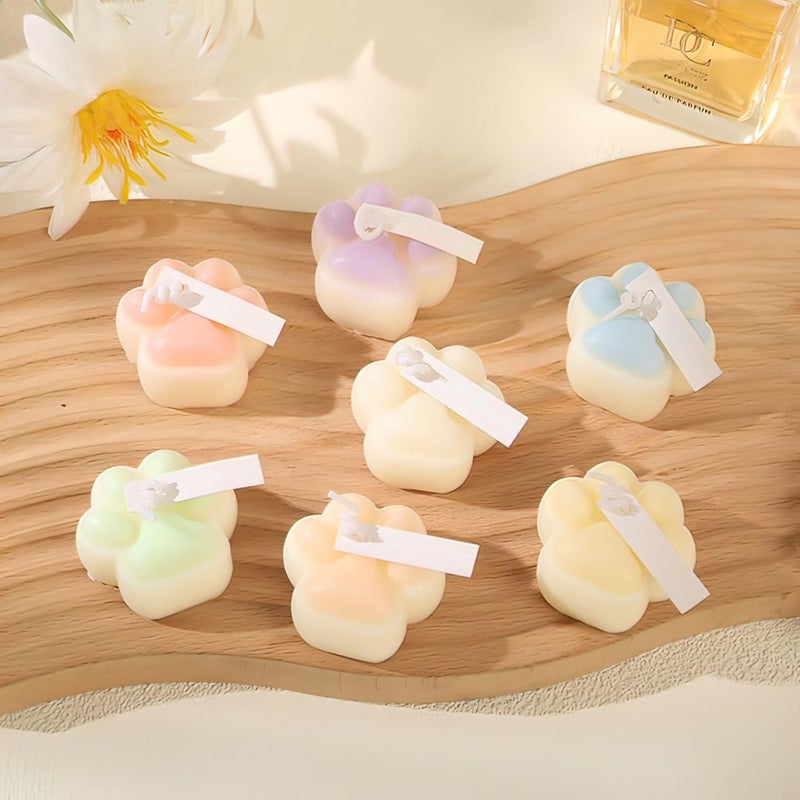 Cartoon cat paw shaped candle, home decoration aromatherapy candle, birthday, Valentine's Day gift, decorative aesthetics, bedroom, bathroom fragrance, 6 colors in 1 set