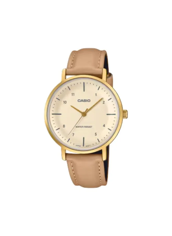 كاسيو Women's Analog Display Watch With Gold Leather Strap - LTP-VT03GL-4BDF