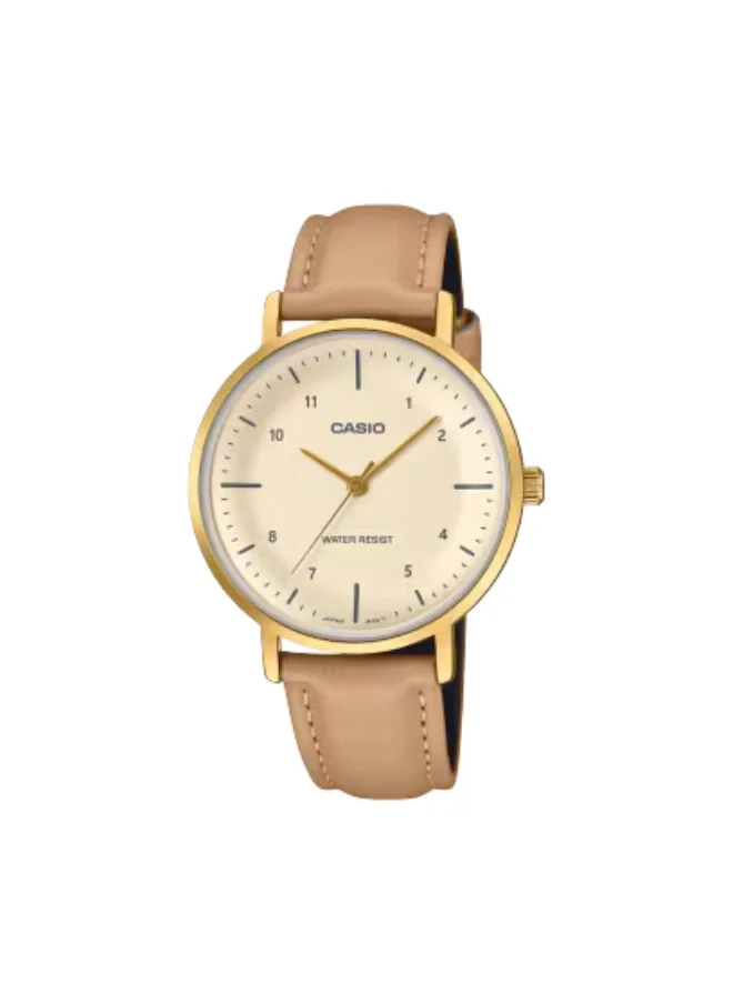 كاسيو Women's Leather Analog Watch LTP-VT03GL-4BDF - 34 mm