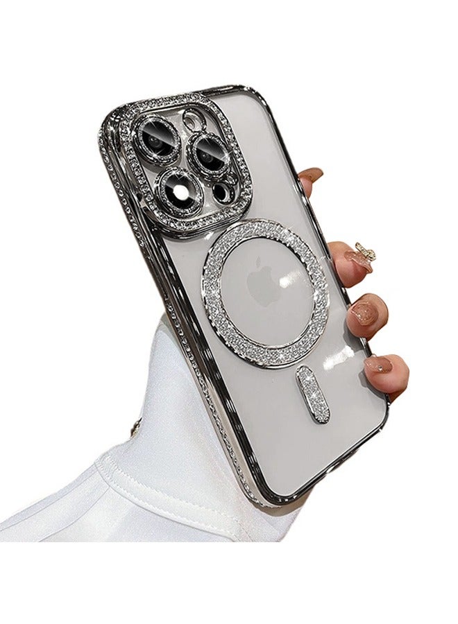 Compatible with iPhone 15 Pro Max Case, Electroplating flash powder with Water diamond Protector Clear Case，Magnetic suction phone Case - Image 1