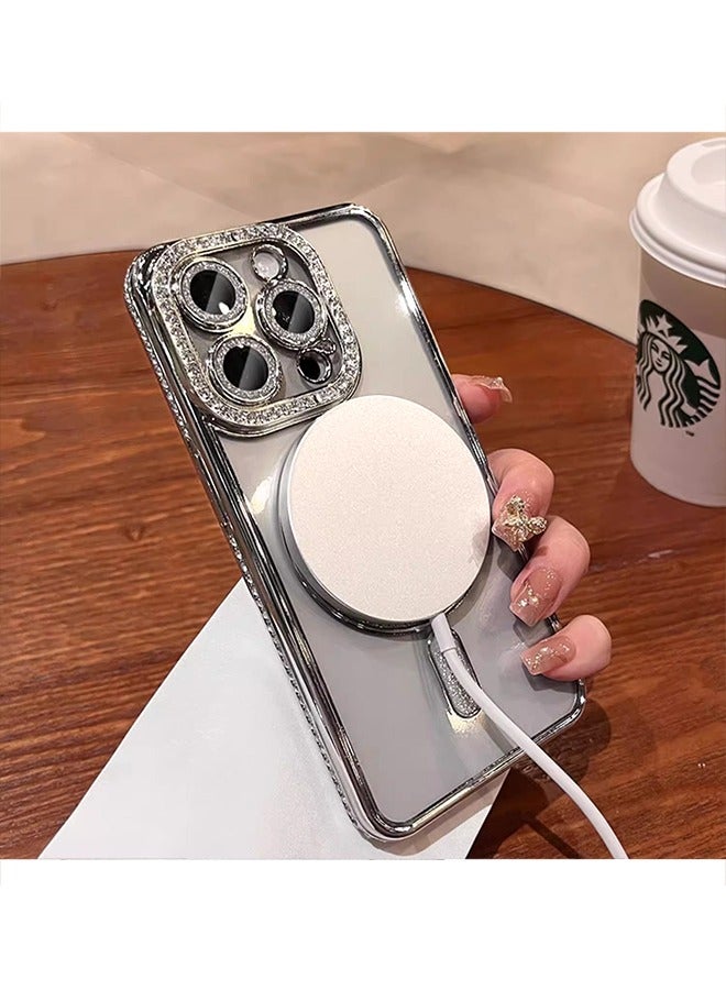 Compatible with iPhone 15 Pro Max Case, Electroplating flash powder with Water diamond Protector Clear Case，Magnetic suction phone Case - Image 3