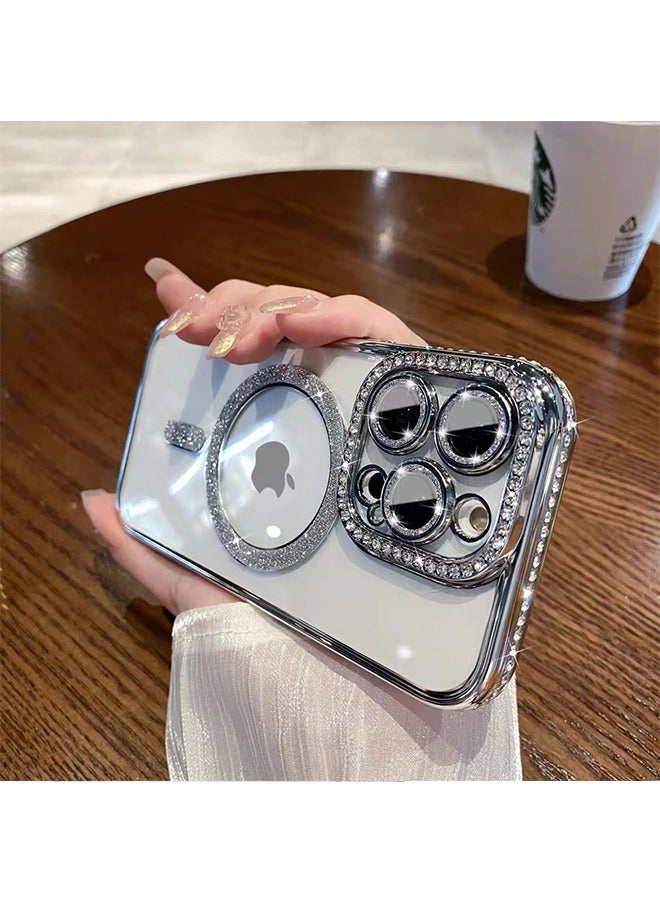 Compatible with iPhone 15 Pro Max Case, Electroplating flash powder with Water diamond Protector Clear Case，Magnetic suction phone Case - Image 2