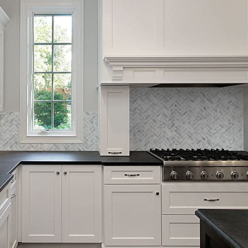 Diflart Marble Mosaic Tile, Marble Backsplash Tiles for Kitchen Bathroom Wall Floor, Pack of 5 Sheets (White Carrara Polished, 1x3 Inch Herringbone) - Image 2