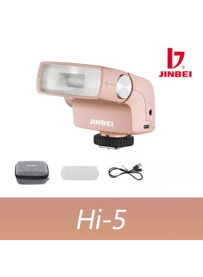 جينبي Jinbei Hi-5 Retro Camera Flash Gn16 26Ws Portable Full-Power Universal Speedlite, Pink - Image 1