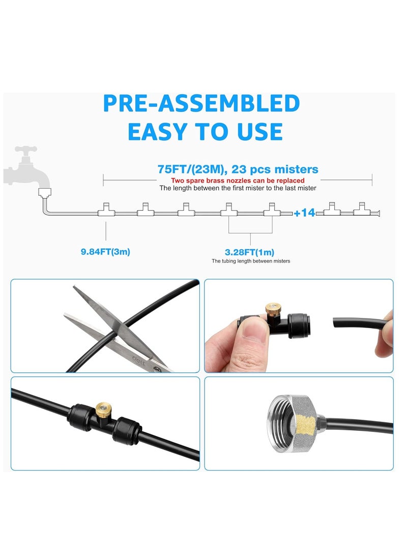 general for Outside Patio, 75FT (23M) Misting Line+23 Mist Nozzles+3/4" Brass Adapter, Outdoor Misting Cooling System for Patio Backyard Garden Greenhouse Horse Corral - Image 2