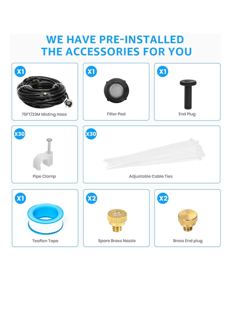 general for Outside Patio, 75FT (23M) Misting Line+23 Mist Nozzles+3/4" Brass Adapter, Outdoor Misting Cooling System for Patio Backyard Garden Greenhouse Horse Corral - Image 5