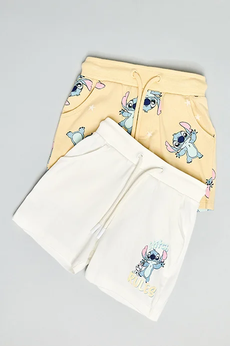 أر أند بي 2 Pack Stitch Print Shorts with Drawstring Waist