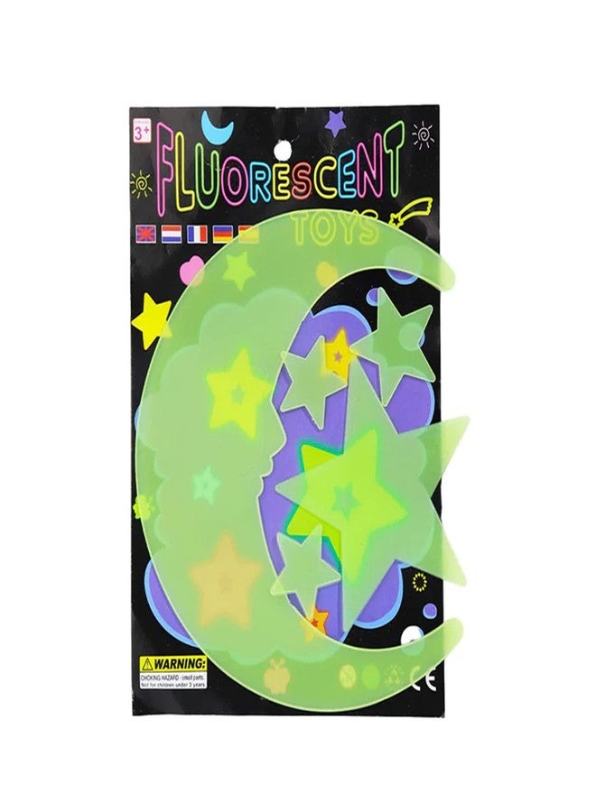 Suzec Plastic Astronomy themed Fluorescent Glow In The Dark Star Wall Sticker (Multicolour) Set of 6 - Image 1
