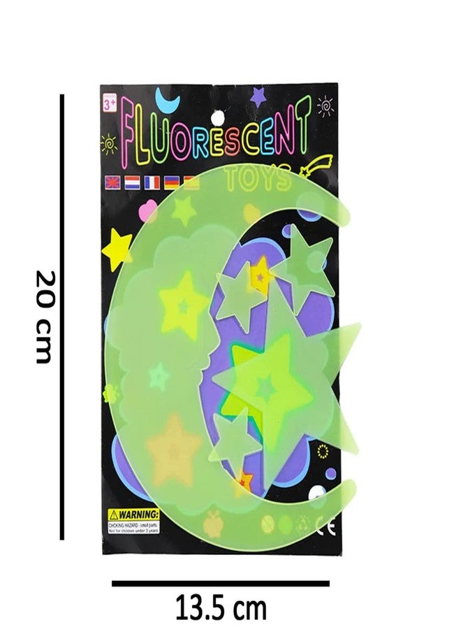 Suzec Plastic Astronomy themed Fluorescent Glow In The Dark Star Wall Sticker (Multicolour) Set of 6 - Image 3