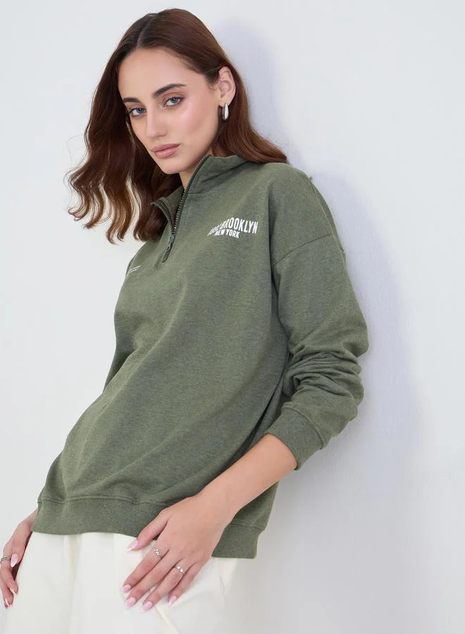 Styli Styli Khaki Brooklyn Oversized Sweatshirt
