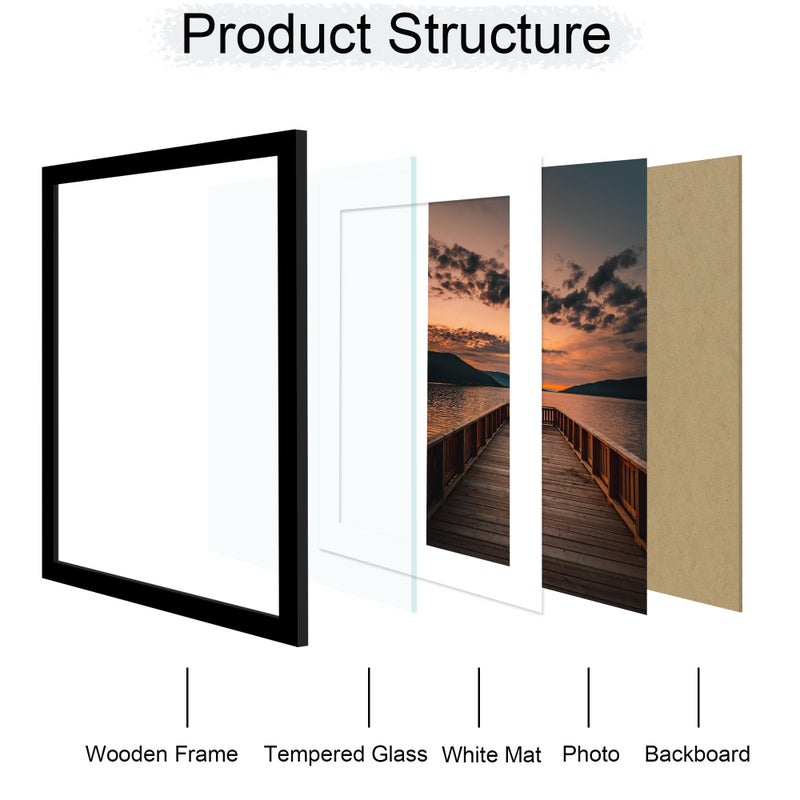 ccdcc 22x28 Picture Frame Set of 2, 22 x 28 Wood Poster Frames with Mat for 18x24, Wooden Photo Frames with Tempered Glass Cover for Wall Display,Black - Image 5