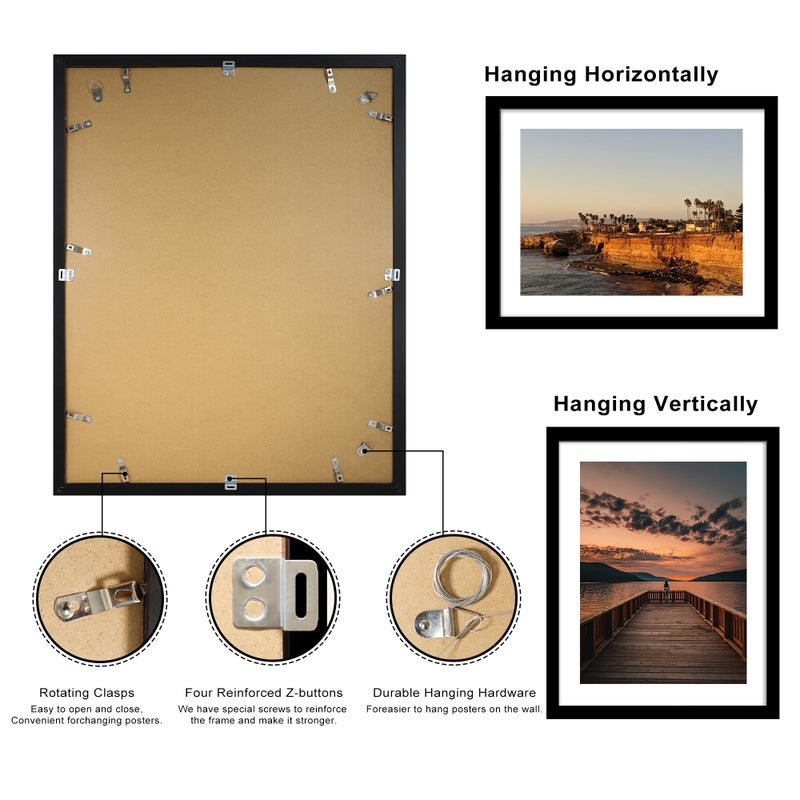 ccdcc 22x28 Picture Frame Set of 2, 22 x 28 Wood Poster Frames with Mat for 18x24, Wooden Photo Frames with Tempered Glass Cover for Wall Display,Black - Image 3