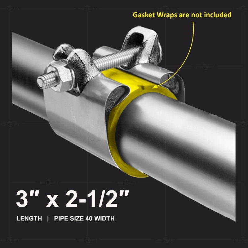 HIGHCRAFT مشبك إصلاح الأنابيب 2-1/2''، IPS بمسمار واحد، 3 بوصة طول، فولاذ مقاوم للصدأ (5 عبوات) - Image 3