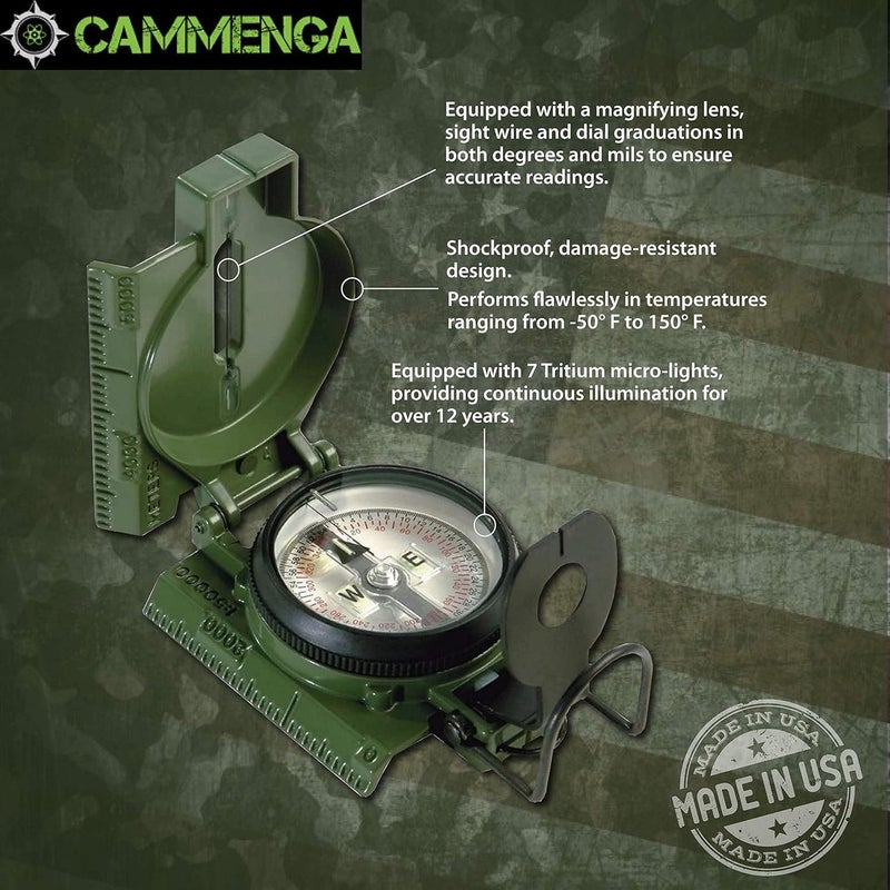 Cammenga Compass Military Grade Phosphorescent - Lensatic Compass Shock, Sand, and Waterproof, Tactical, Navigation - Made in The USA - Image 3