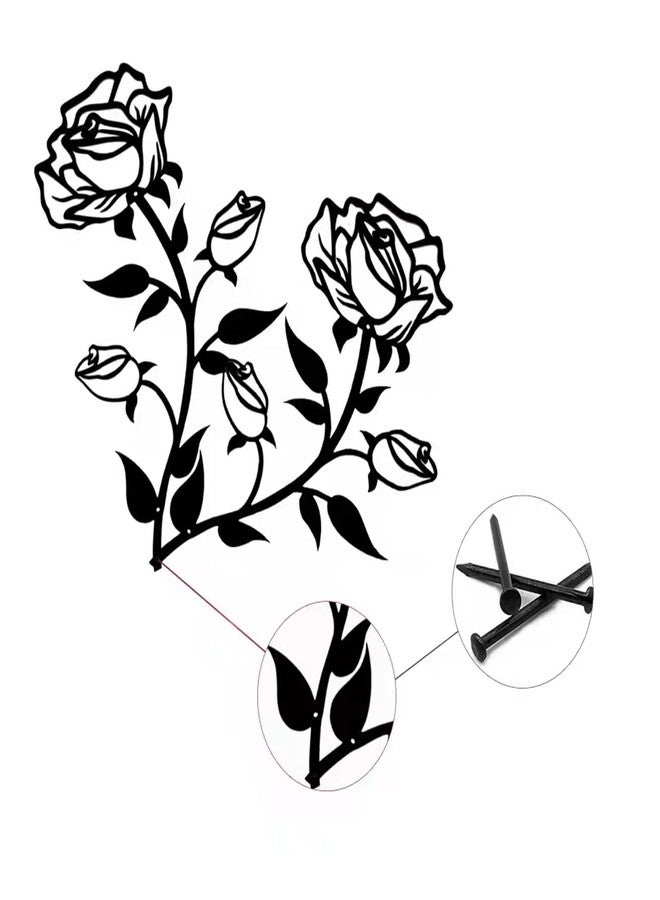 ESTART Large Rose Flower Wall Decor, 15“H Black Rose Flower Metal Wall Art Valentine's Day Ornament Wall Hanging for Home Living Room Bedroom Office Indoor Outdoor (2 Pieces) - Image 2