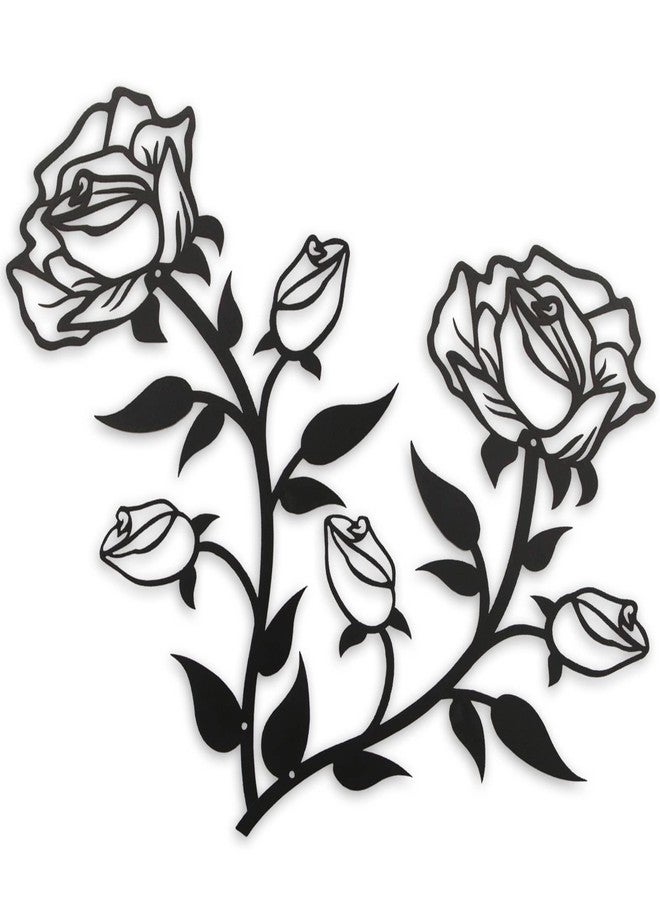 ESTART Large Rose Flower Wall Decor, 15“H Black Rose Flower Metal Wall Art Valentine's Day Ornament Wall Hanging for Home Living Room Bedroom Office Indoor Outdoor (2 Pieces) - Image 1