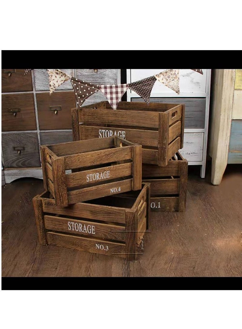 𝐅𝐅𝐃 مجموعة من 4 صناديق تخزين خشبية مزخرفة بمقابض - صناديق خشبية على طراز مزرعة ريفية للتخزين والعرض، مثالية لتنظيم المنزل" - Image 1