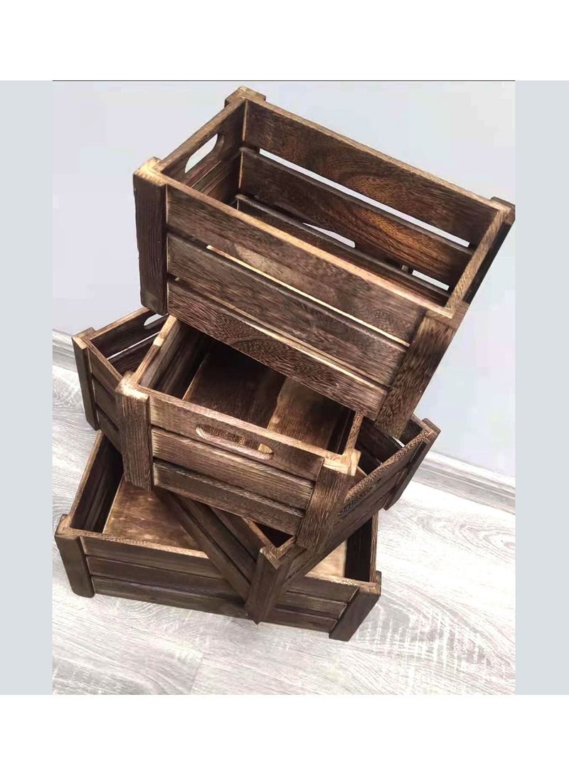 𝐅𝐅𝐃 مجموعة من 4 صناديق تخزين خشبية مزخرفة بمقابض - صناديق خشبية على طراز مزرعة ريفية للتخزين والعرض، مثالية لتنظيم المنزل" - Image 3