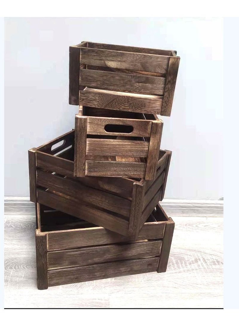 𝐅𝐅𝐃 مجموعة من 4 صناديق تخزين خشبية مزخرفة بمقابض - صناديق خشبية على طراز مزرعة ريفية للتخزين والعرض، مثالية لتنظيم المنزل" - Image 4