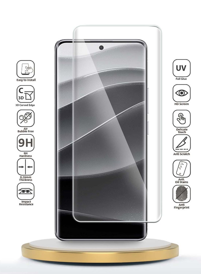 دبليو تيك شاومي ريدمي نوت 14 برو 5 جي 2024 حامي شاشة زجاجي مقسى بغطاء كامل للأشعة فوق البنفسجية (MSGUCN) - شفاف - Image 2