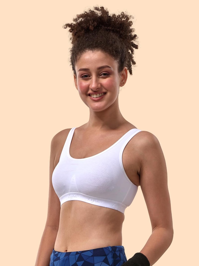Lyra Women's Cotton Non-Padded Non-Wire Sports Bra Bra_531_1PC_White_L - Image 3