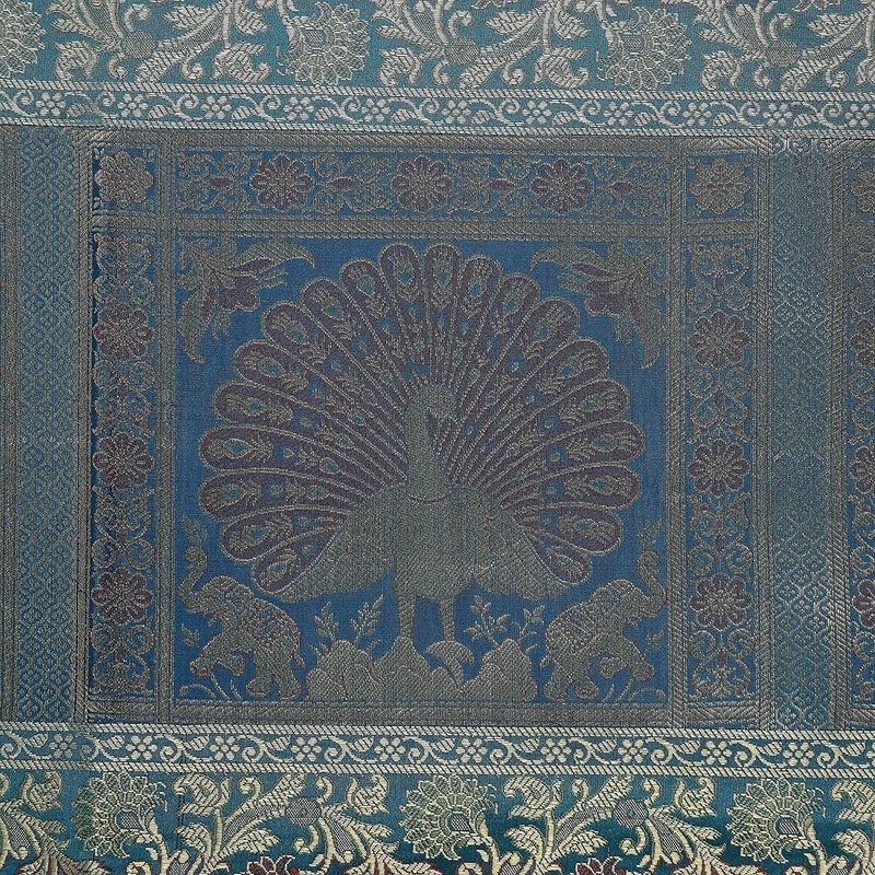 E - Ezra EEZRA Blue Gold Long Silk Table Runner for Dinning Table 4 6 Seater 60 by 16 in - Image 3