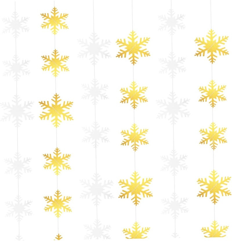 klarako 2pcs for Garland Streamer Christmas D Snowflack White Winter Supplies Wonderland Decoration New Halloween Snowflacks Year Banner Decor Snowflakes Paper Ceiling Golden Holiday - Image 1