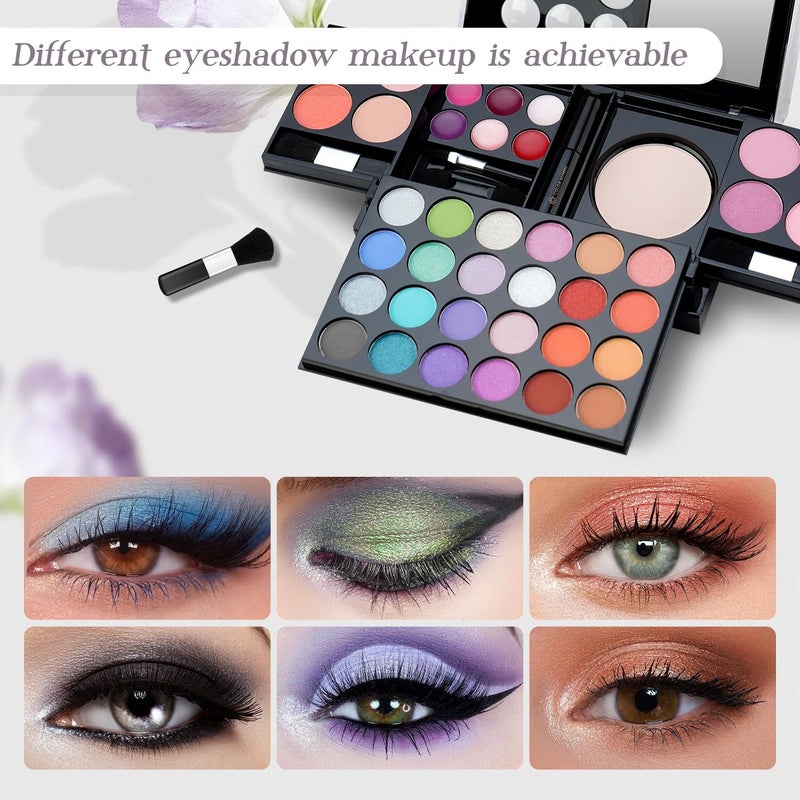 COLOR NYMPH مجموعة لوحة مكياج ملونة نيمف الكل في واحد، مجموعة مكياج سفر محمولة للفتيات مع 24 لون من ظلال العيون، أحمر خدود، لامع شفاه، بودرة مضغوطة، ماسكارا، فرش، مرآة - Image 4