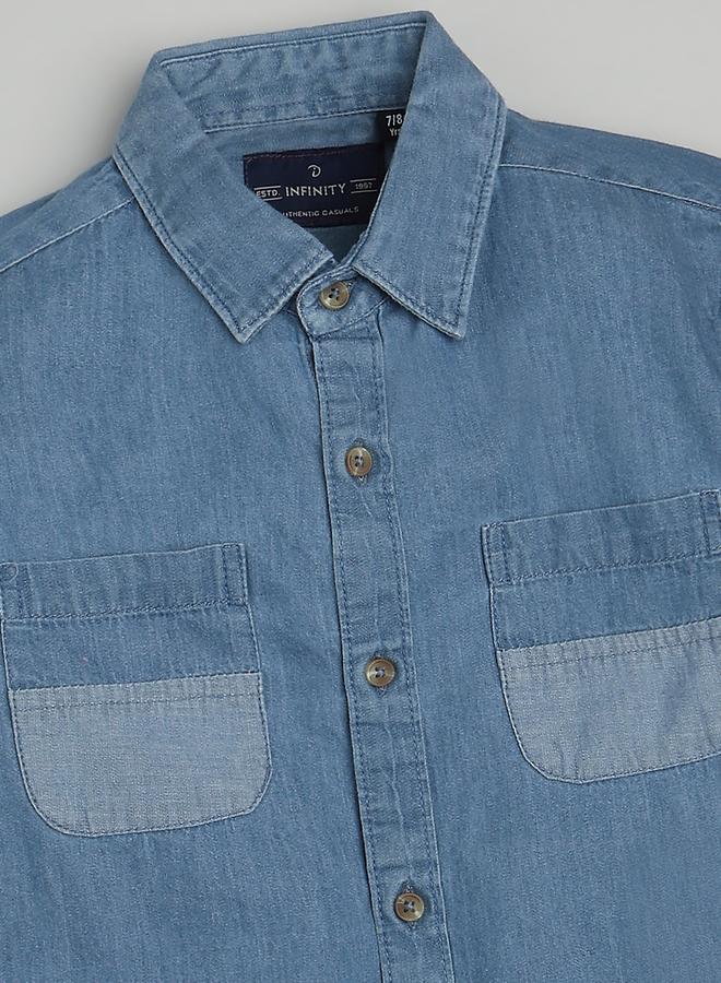 Infinity Kids Blue Denim Long Sleeves Shirt - Image 3