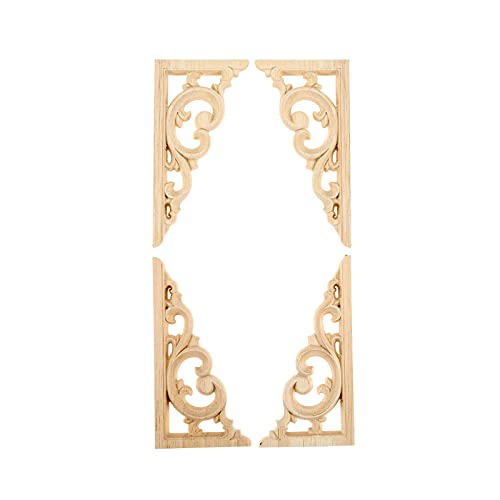 MUXSAM Wood Carved Corners Appliques Onlays, 1-Pair Unpainted Wood Caravings Decals for Cabinet Dresser Cupboard Mirrors Walls Doors Closet Fireplace Bed Frame DIY Craft Project, 12x6cm/4.72"x2.36" - Image 3