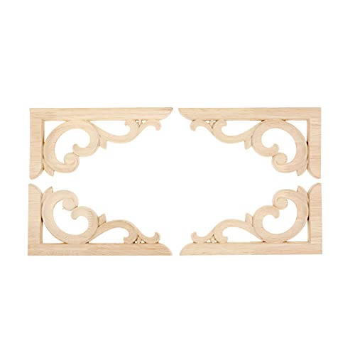 MUXSAM Wood Carved Corners Appliques Onlays, 1-Pair Unpainted Wood Caravings Decals for Cabinet Dresser Cupboard Mirrors Walls Doors Closet Fireplace Bed Frame DIY Craft Project, 12x6cm/4.72"x2.36" - Image 5