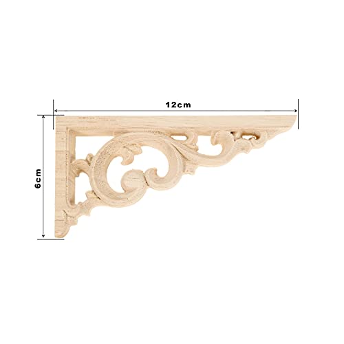 MUXSAM Wood Carved Corners Appliques Onlays, 1-Pair Unpainted Wood Caravings Decals for Cabinet Dresser Cupboard Mirrors Walls Doors Closet Fireplace Bed Frame DIY Craft Project, 12x6cm/4.72"x2.36" - Image 2