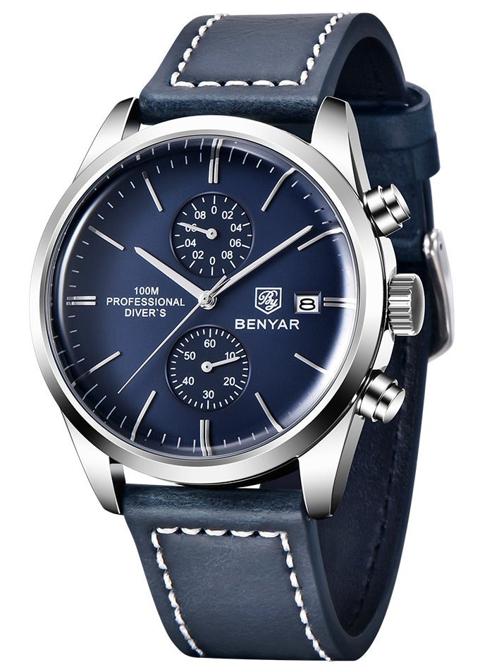 BENYAR Watches for Men Luxury Men's Watches Leather Quartz Water Resistant Watches - Image 1