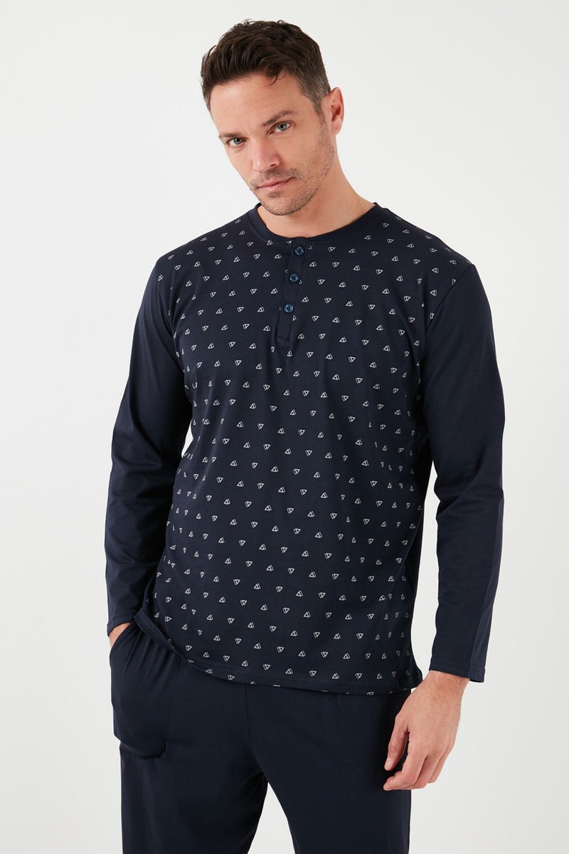 Buratti Cotton Regular Fit Long Sleeve Men's Pajama Set with Elastic Waist 6572008  - Image 3
