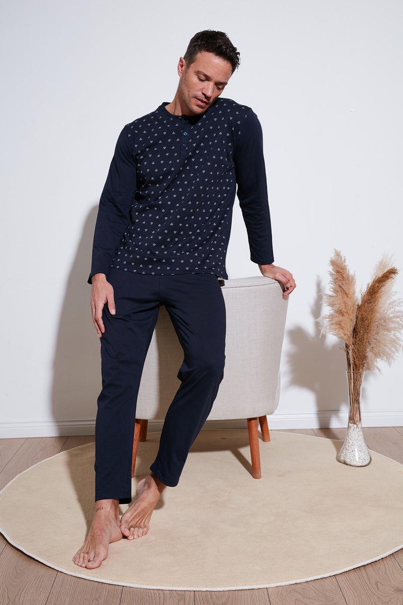 Buratti Cotton Regular Fit Long Sleeve Men's Pajama Set with Elastic Waist 6572008  - Image 1