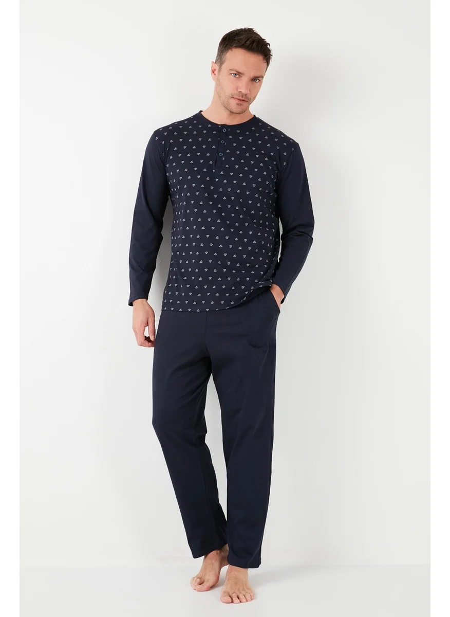 Buratti Cotton Regular Fit Long Sleeve Men's Pajama Set with Elastic Waist 6572008