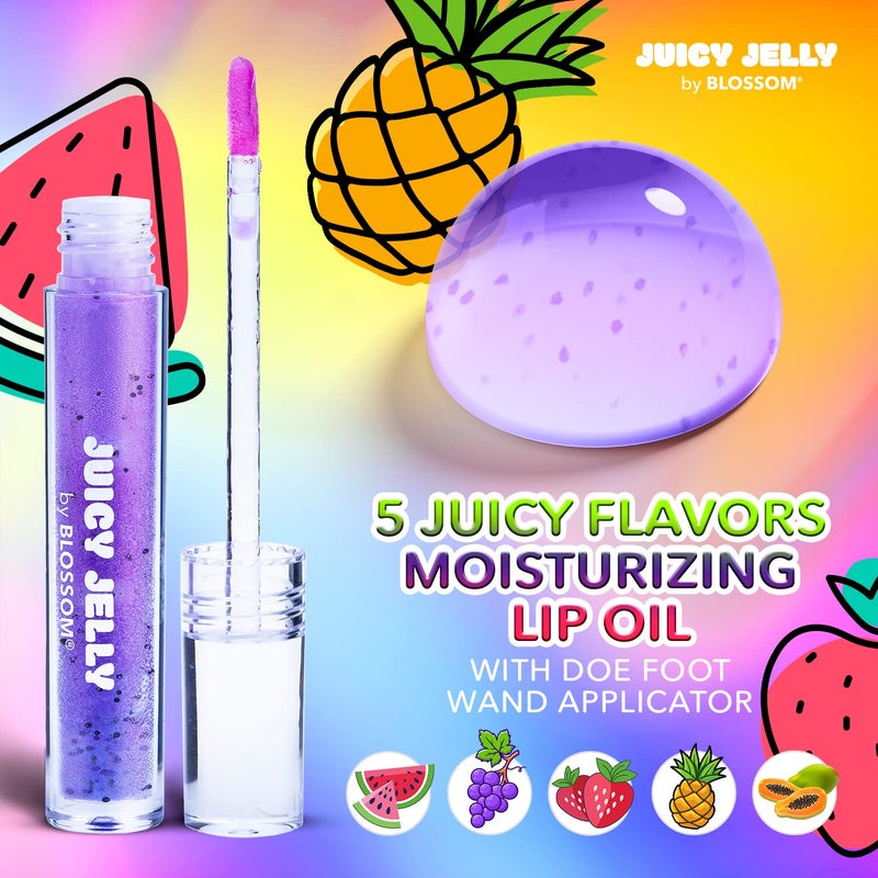 Blossom Lip Gloss Juicy Jelly Moisturizing Fruit Flavored Nourishing High Shine Lip Oil with Doe Foot Wand Applicator, 0.09oz, Grape - Image 2
