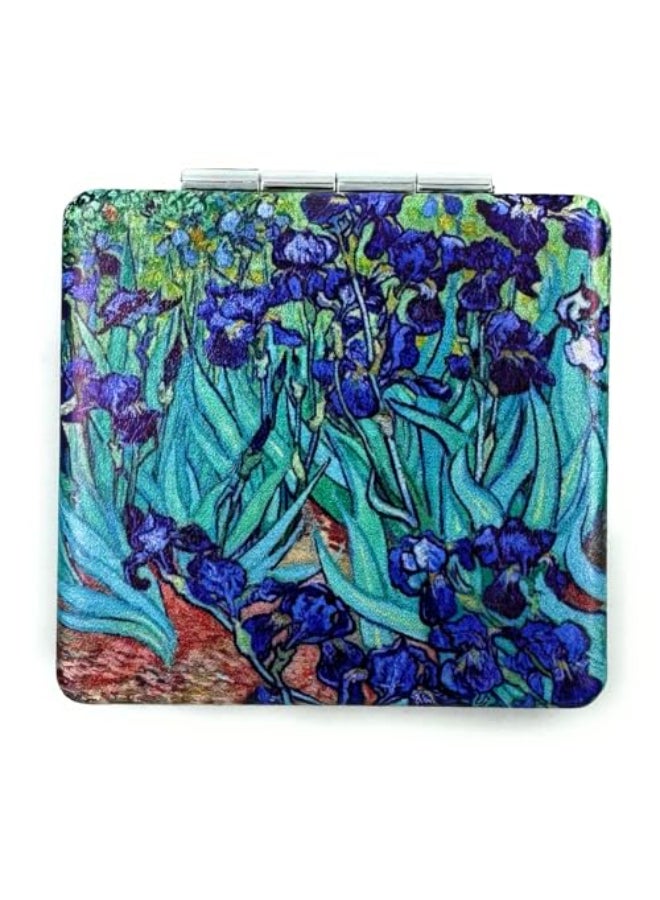 Aeisage Compact Mirror Square Irises Van Gogh Pocket Mirror for Women Small Travel Mirror Magnifying Floral Purse Mirror Compact Unique Gift for Women - Image 3