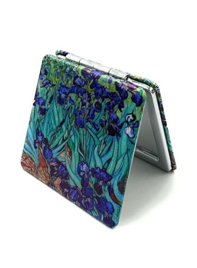 Aeisage Compact Mirror Square Irises Van Gogh Pocket Mirror for Women Small Travel Mirror Magnifying Floral Purse Mirror Compact Unique Gift for Women - Image 1