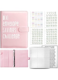 erorex 100 Envelopes Challenge Binder Savings Challenges Book A5 Money Saving Challenge Book Budget Binder With Card Slot Stainless Steel Ring 25 Sheets Reusable Transparent Cash Envelopes Pink  - Image 1
