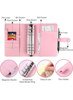 erorex 100 Envelopes Challenge Binder Savings Challenges Book A5 Money Saving Challenge Book Budget Binder With Card Slot Stainless Steel Ring 25 Sheets Reusable Transparent Cash Envelopes Pink  - Image 3