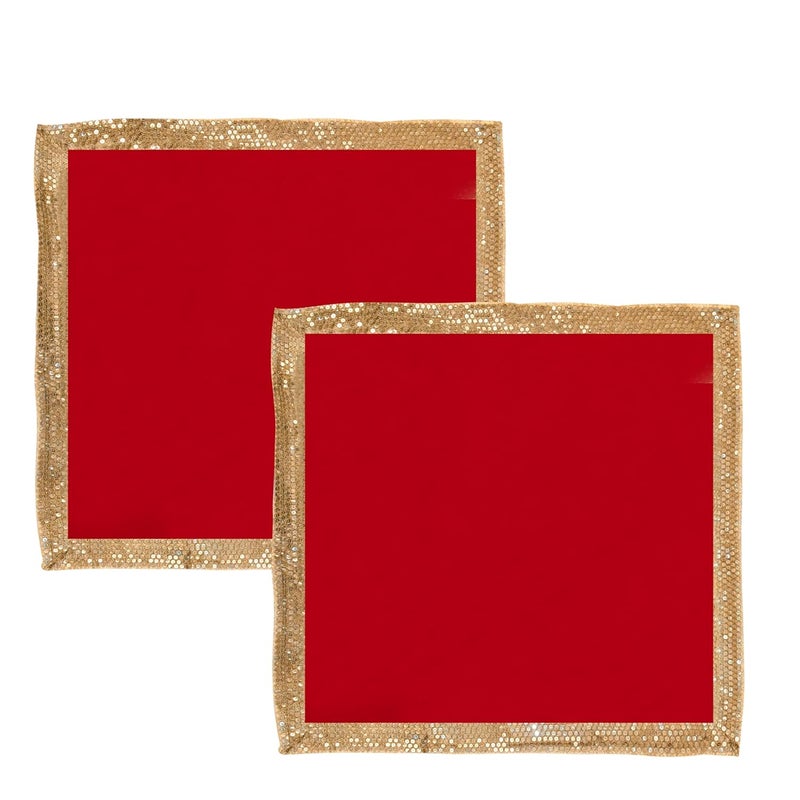 Dulhan DLC CD Lace Sequence Work Red Velvet Pooja Cloth for God 24x24 inch Altar Cloth for Puja Pack of 2 Large Aasan for Home Temple or mandir - Image 1