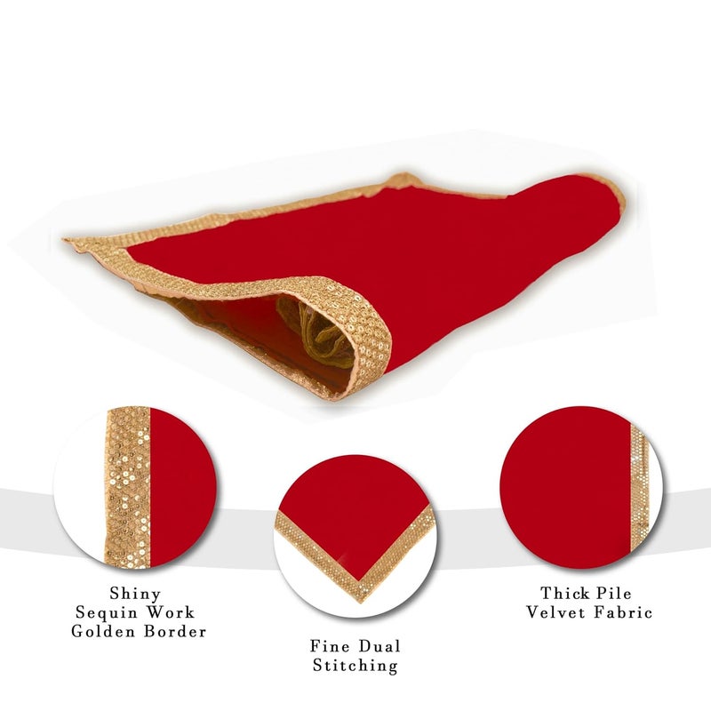 Dulhan DLC CD Lace Sequence Work Red Velvet Pooja Cloth for God 24x24 inch Altar Cloth for Puja Pack of 2 Large Aasan for Home Temple or mandir - Image 4