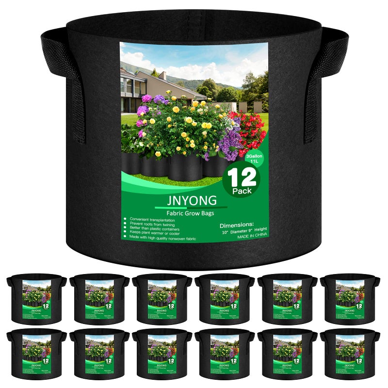JNYONG JNYONG 12-Pack 3 Gallon Thickened Non-Woven Grow Bags, Aeration Fabric Pots with Handles  - Image 1