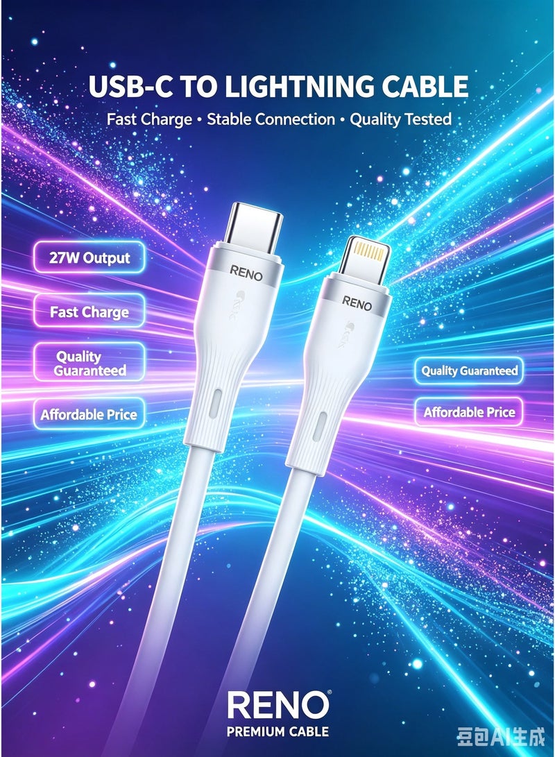 RENO RL-91 USB-C to Lightning Fast Charging & Data Cable (27W, 1m) - White - Image 4