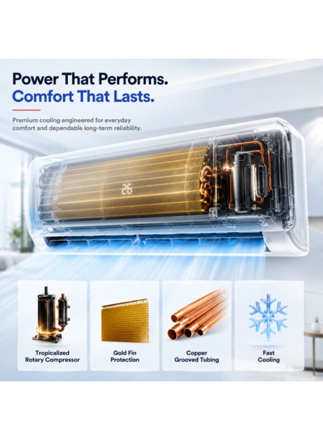 Nikai 1.5 Ton Split Air Conditioner with Rotary Compressor, Cool Only | T-3 Tropicalized Compressor | Gold Fin Condenser | Copper Grooved Tubing | Super Cooling | Sleep Mode | Remote Control - NSAC19131 1826 W NSAC19131 white - Image 3