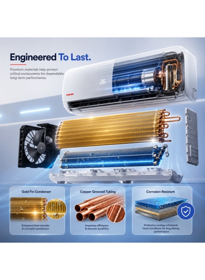 Nikai 1.5 Ton Split Air Conditioner with Rotary Compressor, Cool Only | T-3 Tropicalized Compressor | Gold Fin Condenser | Copper Grooved Tubing | Super Cooling | Sleep Mode | Remote Control - NSAC19131 1826 W NSAC19131 white - Image 4