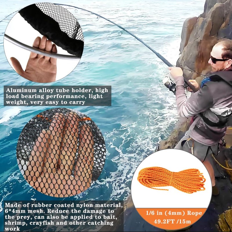 Drasry High Load-Bearing Aluminum Ring Bridge and Pier Fishing Net Landing Net Foldable Drop Net for Saltwater Freshwater Pier Fishing Baskets Net Collapsible 49.2 FT Ropeï¼ˆ23.6 * 23.6 * 27.5 inï¼‰ - Image 4